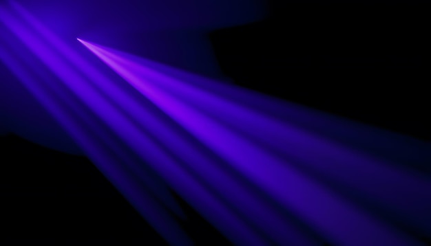 purple beam of rays on black background isolated with white highlights