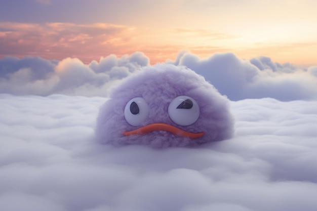 Photo a purple bird with a red beak sits on a white cloud