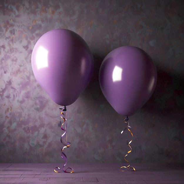 Purple Birthday Balloons purple balloons with a yellow star on them with a purple ribbon on them