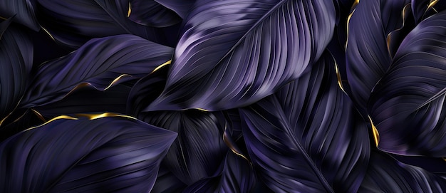 a purple and black peacock feather with gold leaves