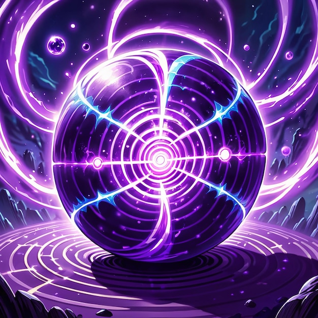 a purple and black sphere with a spiral design in the middle