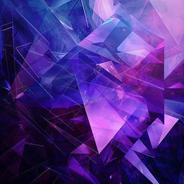 a purple and blue abstract painting of a triangle and a blue and purple triangle