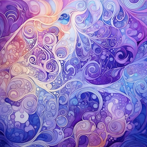 Purple and blue abstract painting with swirls and swirls generative ai