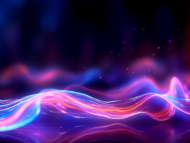 A purple and blue background with a glowing light and a blurry background.