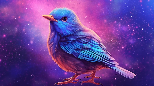 a purple and blue bird with a purple background and