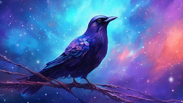 a purple and blue bird with a purple background and