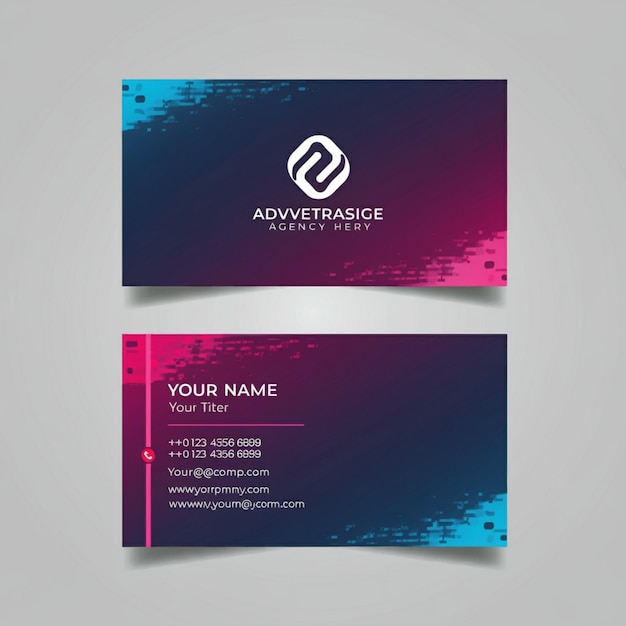 a purple and blue business card with a logo for an advert for an advert for an advert for an advert