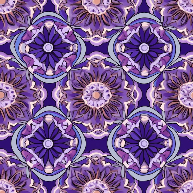 A purple and blue floral pattern with a circular design generative ai