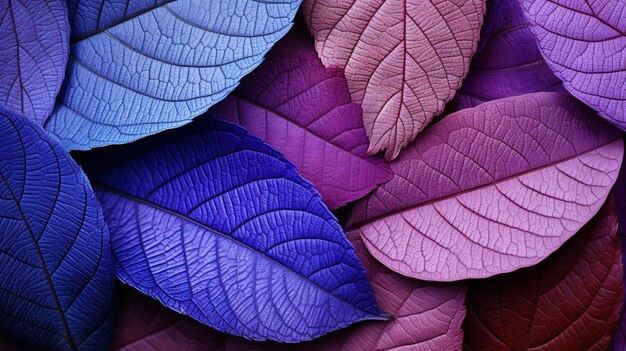 Purple and blue leaves are arranged in a pattern generative ai