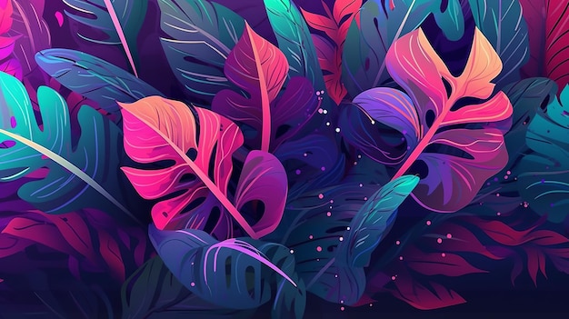 Purple Blue Leaves Background Generative AI