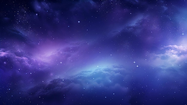 Purple and blue lights in galaxy space with stars abstract background