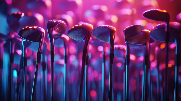 Purple and blue lights shine brightly on a field of mushrooms