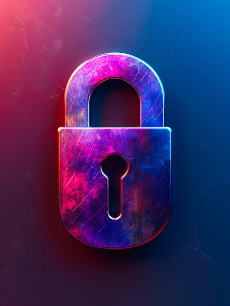 A purple and blue padlock on a dark background