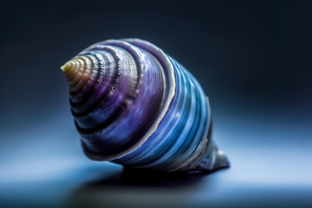 A purple and blue sea shell with the word sea on it.