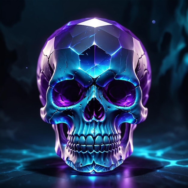 a purple and blue skull with a purple and blue face