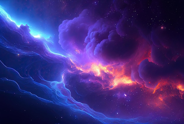 A purple and blue space filled with stars and clouds generative AI