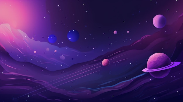 a purple and blue space with planets and stars