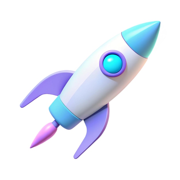 a purple and blue toy rocket with a blue and purple design on the front