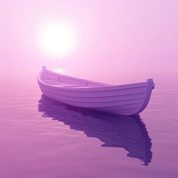 Photo a purple boat is floating on the water with the sun shining through the clouds