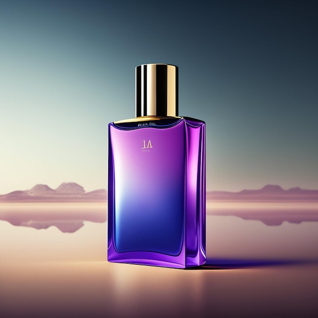 A purple bottle of a perfume with the word ia on it