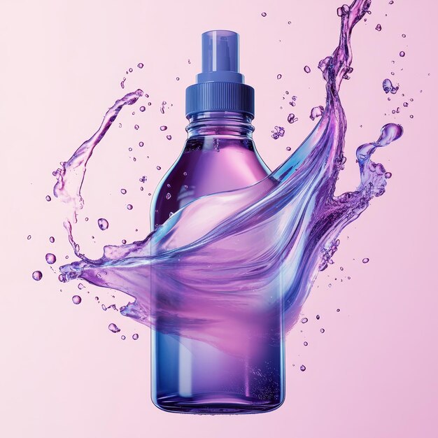 Photo a purple bottle with a blue cap is shown with purple liquid