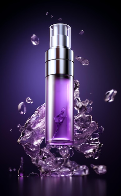 A purple bottle with silver cap and silver cap