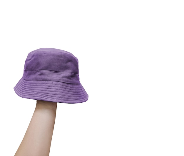 purple bucket hat on hand