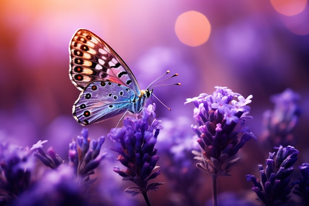 Purple butterfly on lavender flowers