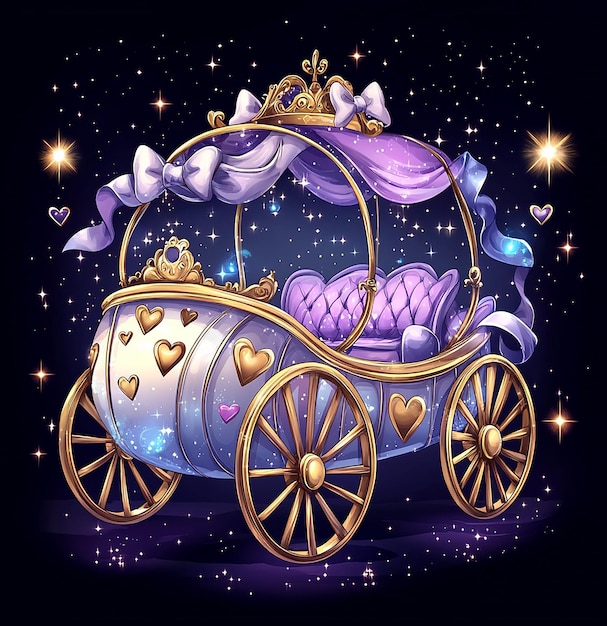 a purple carriage with hearts and hearts on it