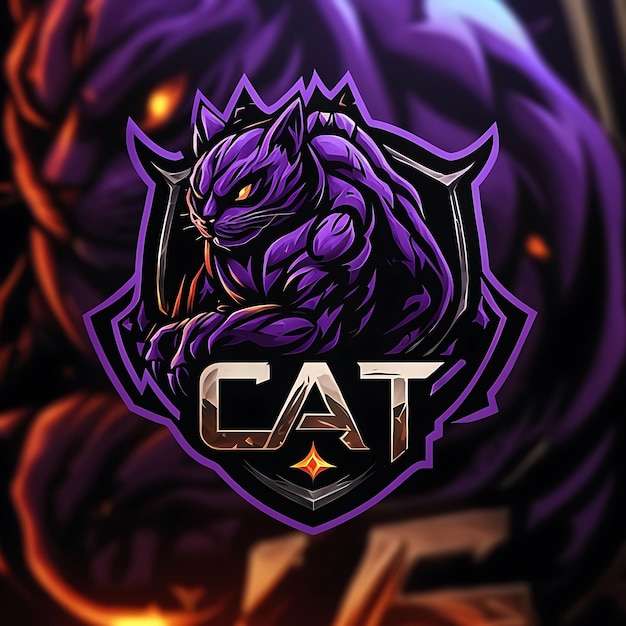 Purple Cat Mascot in a Shield with quotCATquot Logo