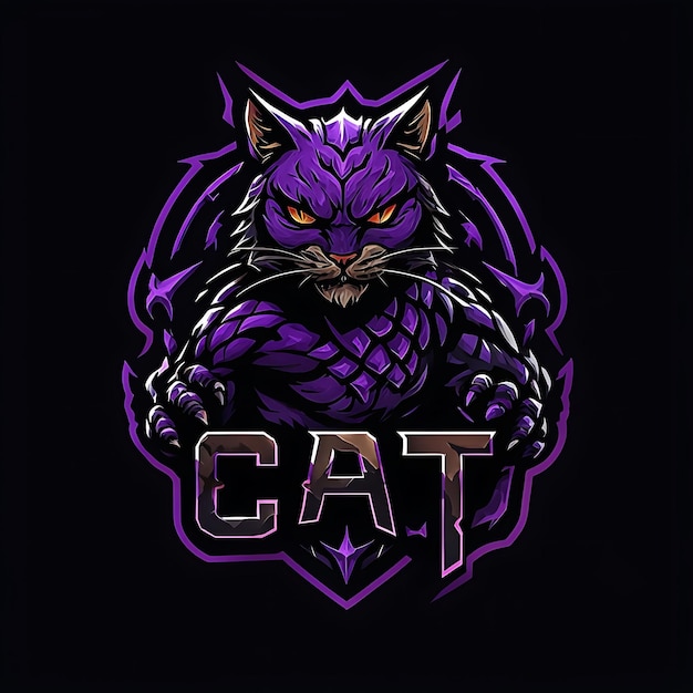 Photo purple cat mascot with sharp claws and a glaring face