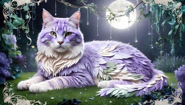 Purple Cat in the Moonlight