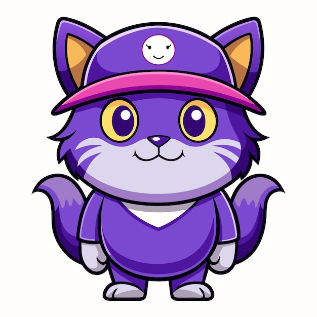 Photo a purple cat with a purple hat and a purple cap that says  hello kitty