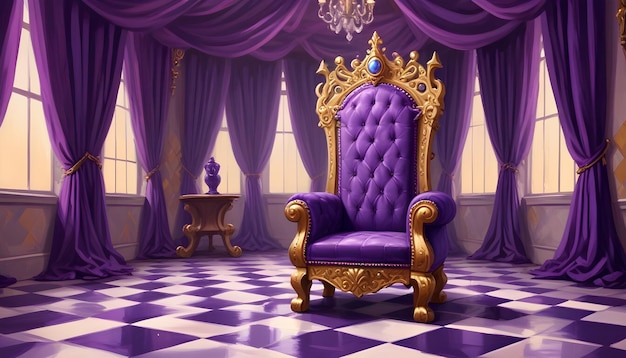 a purple chair with a purple cover and a purple curtain