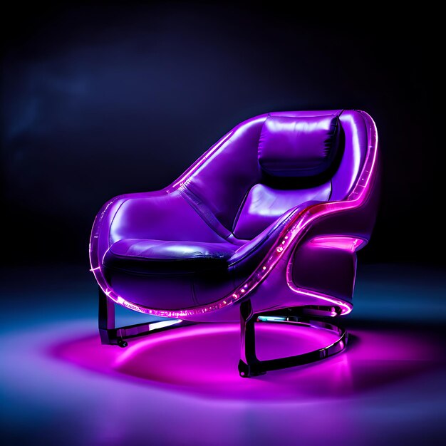 Photo a purple chair with a purple neon light on it