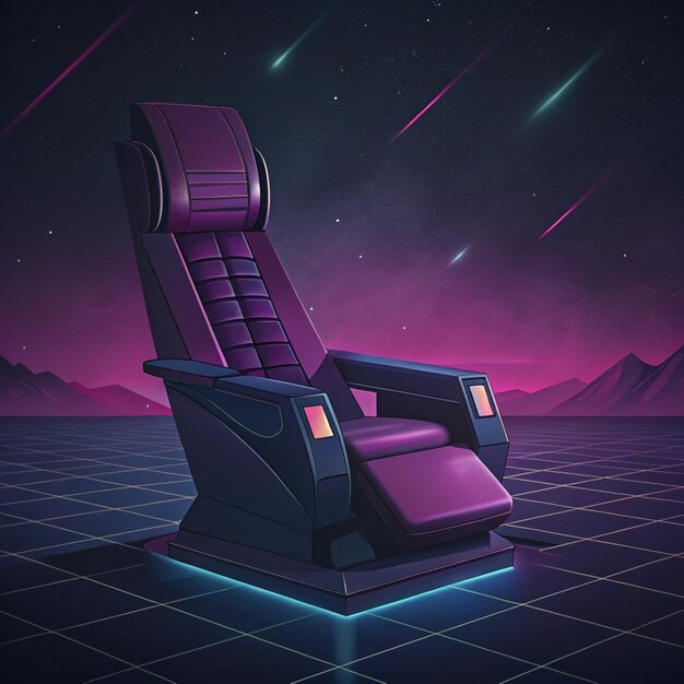 a purple chair with a star in the background