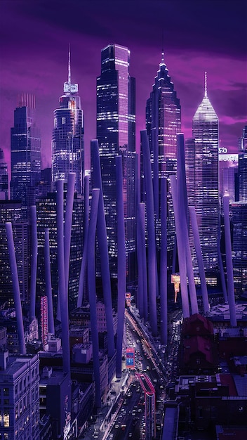 purple cityscape with a purple background