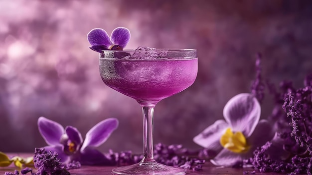 Photo purple cocktail with orchid