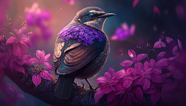 purple color theme bird spring nature. ai generated