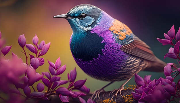 purple color theme bird spring nature. ai generated