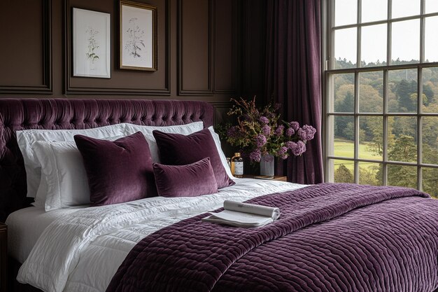 Photo purple contemporary bedroom with velvet