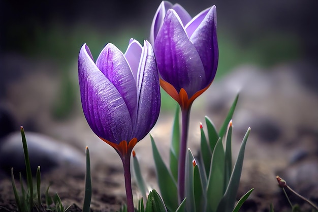 Purple crocus flowers Generative AI