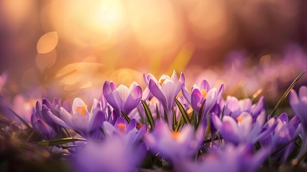 Photo purple crocus flowers in spring