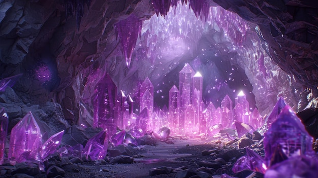 Purple Crystal Cave A Mystical Glimmering Path