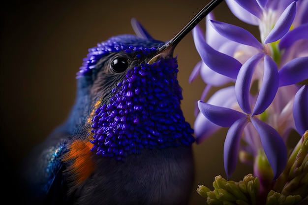 Purple cute hummingbird with flower