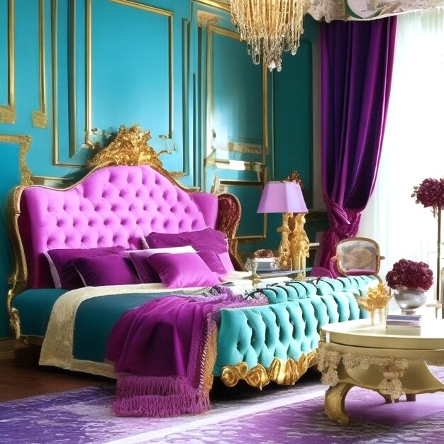 Purple and Cyan Luxury Bedroom Princess Room Interior Design