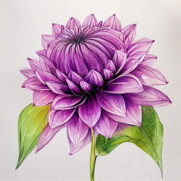 Purple Dahlia Beautiful Flower Watercolor Colorful Illustration