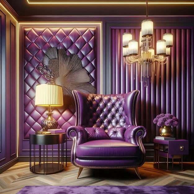 Purple design interior wall wood and sofa purple luxury ai generator