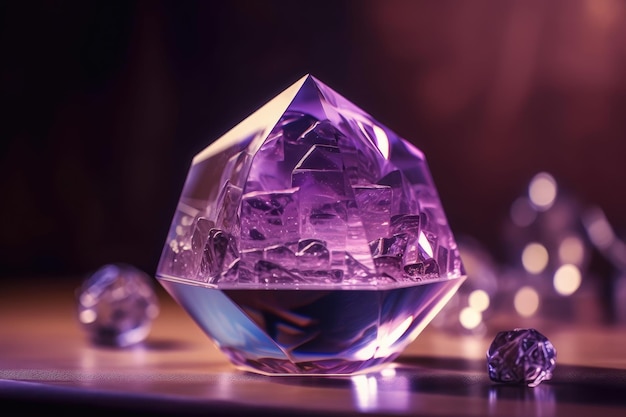 Purple Diamond on a Wooden Table