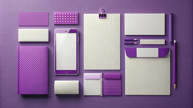 Photo a purple display of purple and white electronic devices